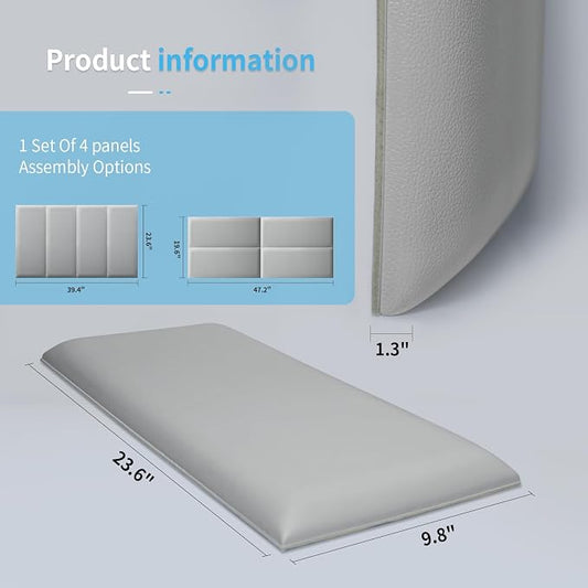 Art3d 6-Pack Peel and Stick Upholstered Headboard, 9.84 x 23.62 in, Grey | Self Adhesive, Upholstered Padded Panels, Fits Multiple Bed Sizes, Sound Absorbing, Ideal for Bedroom