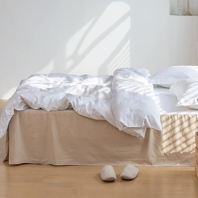 BISELINA French Linen Bed Skirt with Pleated Corner 18-Inch Tailored Drop Natural Flax Cotton Blend Basic Dust Ruffle Soft Cozy Farmhouse Bedding (18" Full, Basic Linen)