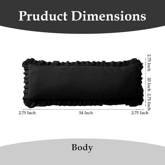 Ruffled Body Pillow Pillowcases Set of 2 โ Soft Wrinkle Resistant Brushed Microfiber Body Pillowcases โEnvelope Pillow Shams Festive Gift for Hotels, Guest Rooms 20x54 Inch (Black)