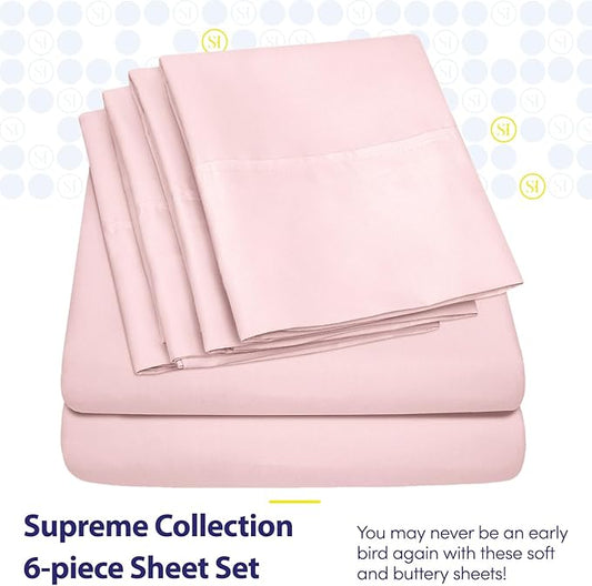 Queen Sheets Pale Pink - 6 Piece 1500 Supreme Collection Fine Brushed Microfiber Deep Pocket Queen Sheet Set Bedding - 2 Extra Pillow Cases, Great Value, Queen, Pale Pink
