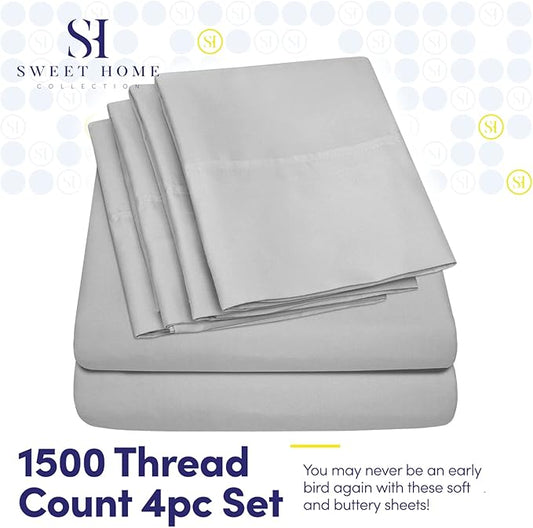 Twin Size Bed Sheets - 4 Piece 1500 Supreme Collection Fine Brushed Microfiber Deep Pocket Twin Sheet Set Bedding - 1 EXTRA PILLOW CASES, GREAT VALUE, Twin, Silver