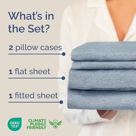Full XL Bed Sheet - 4 Piece Full XL Bed Sheets Set - Soft, Breathable & Cooling - Hotel Luxury Bedding for Women, Men, Kids, Teens, Boys & Girls - Deep Pockets, Fade & Wrinkle Free - Heathered Blue