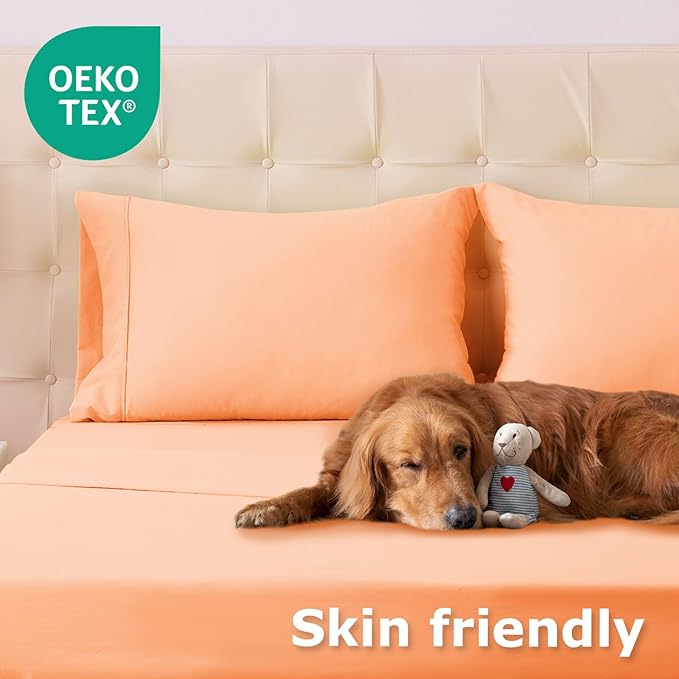 Full Size Bed Sheet Set - 4 Piece Soft Microfiber Sheets with Deep Pockets, Cooling Technology, and Wrinkle-Free Pillowcase. Hotel-Quality, Durable Bedding, Peach Fuzz