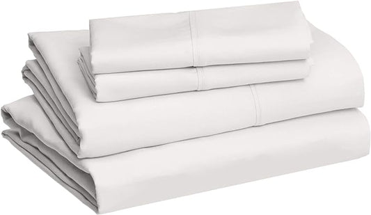 Amazon Basics Lightweight Super Soft Microfiber 4 Piece Sheet Set, Wrinkle Resistant, with 14-Inch Deep Pockets, Full, Cream, Solid