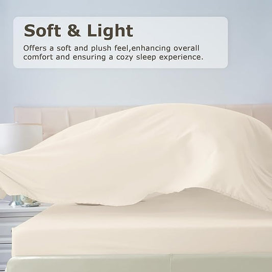 Queen Size Bed Sheet Set - 4 Piece Soft Microfiber Sheets with Deep Pockets, Cooling Technology, and Wrinkle-Free Pillowcase. Hotel-Quality, Durable Bedding, Cream