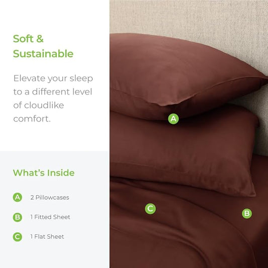 Cariloha Aloha Soft 4-Piece Sheet Set | Maroon Sunset | Split King | Made from 100% Viscose derived from Bamboo | Introductory Sheet Line