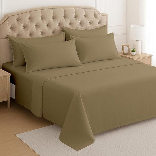 Mattress-Homes 6 Piece Queen Sheet Set, Hotel Luxury Collection, 100% Egyptian Cotton, 18 Inch Deep Pocket Fitted Sheet, Soft & Cool, Breathable Bedding with 4 Pillowcases in Taupe Solid