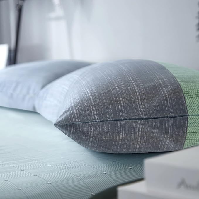 VM VOUGEMARKET Geometric Comforter Set Twin Blue Mint Green Patchwork Bedding Comforter with 2 Pillowcases Modern Style Lightweight Soft Twin Comforter Set