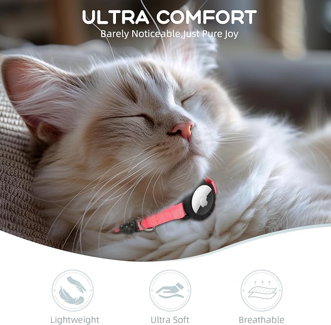 AirTag Cat Collars, Stretchy Collar with AirTag Holder and Bell | Breakaway - Ultra Design Elastic - GPS Tracking Collars - Adjustable Size for Cats & Puppies 7.5-12.5" - (Hot Pink)