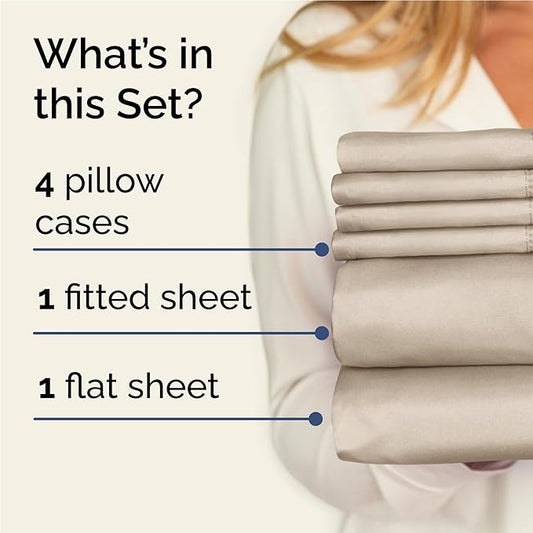 Full 6 Piece Sheet Set - Comfy Breathable & Cooling - Ultra Soft Hotel Luxury Bedding Set with 8-16 Inch Deep Pockets - 1 Flat & 1 Fitted Sheet & 4 Pillowcases - Cozy, Wrinkle Free & Easy Care - Wheat