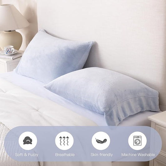 Velvet Pillowcases King Size of 2 Pack, Ultra Soft Breathable Pillow Cases with Flap Closure for Bed, Luxury Fuzzy Warm Flannel Velvet Pillow Covers, No Insert (King 20x40 Inches, Baby Blue)