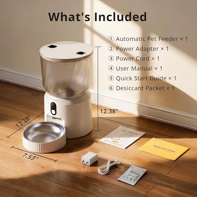 Automatic Cat Feeder with Camera, 2K WiFi Pet Feeder, 4L | 5G & 2.4G Dual-Band WiFi, Night Vision, Two-Way Talk, Call Pet Sound, Custom Portion Control, Low Food Alerts, Easy to Clean