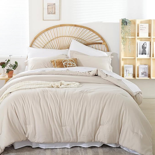 weigelia Twin Comforter Set 5 Pieces Beige Bed in A Bag Soft Queen Bedding Set Lightweight Comforter Set for Women and Men๏ผComforters, Flat & Fitted Sheets, Pillowcases & Shams๏ผ