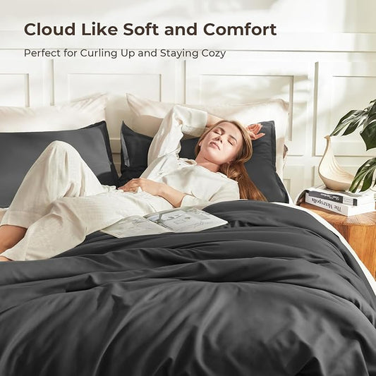 Litanika Grey Comforter King Size Set, Dark Gray Lightweight Plain Bedding Comforters Sets, All Season Fluffy Bed Set (104x90In Comforter & 2 Pillowcases)