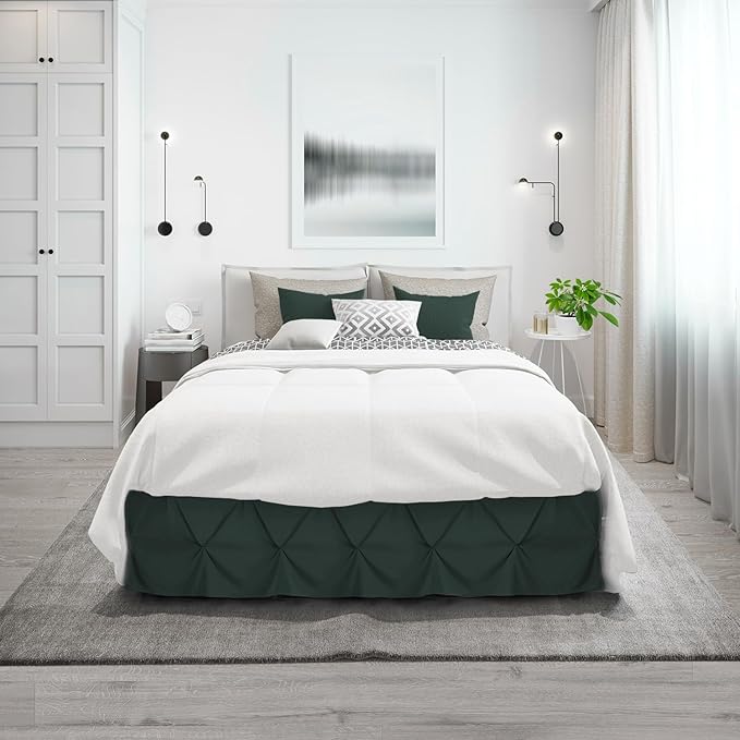 Nestl Forest Green Bed Skirt Twin Size, Pinch Pleat Twin Bed Skirt, 14" Inch Drop Twin Bedskirt, Hotel Quality Forest Green Bed Skirts, Microfiber Bedskirt for Twin Bed, Forest Green Twin Bed Skirt