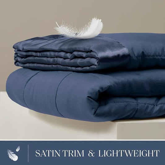 Madison Park Windom Down Alternative Blanket, Premium 3M Scotchgard Moisture Wicking Treatment, Lightweight and Soft Bed Cover For All Season, Satin Trim, Navy Twin