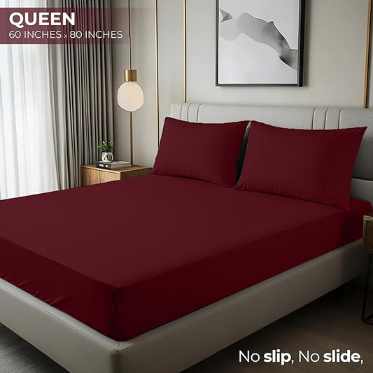 Utopia Bedding Queen Fitted Sheet - Bottom Sheet - Deep Pocket - Soft Microfiber - Shrinkage and Fade Resistant - Easy Care -1 Fitted Sheet Only (Red Burgundy)