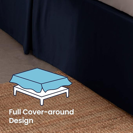 SLEEP ZONE Pleated Bed Skirts Full Size, 15 inch Tailored Drop Easy Fit Bedskirt, Anti-Static, Fade Resistant (Full, Navy Blue)