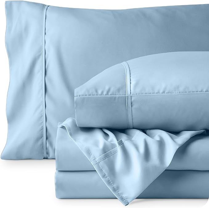 Bare Home Twin XL Sheet Set - 1800 Ultra-Soft Microfiber Twin Extra Long Bed Sheets - Double Brushed - Deep Pockets - Easy Fit - 3 Piece Set - Bedding Sheets & Pillowcases (Twin XL, Light Blue)