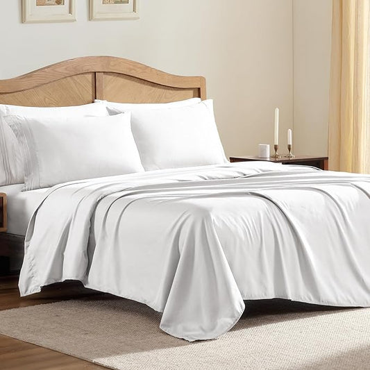 ClevaHome Sheet Set Twin Size, 3-Piece Bedding, Lightweight & Super Soft Easy Care Microfiber– Shrinkage & Fade Resistant Bedding Set with 14'' Deep Pockets (Pearl White)