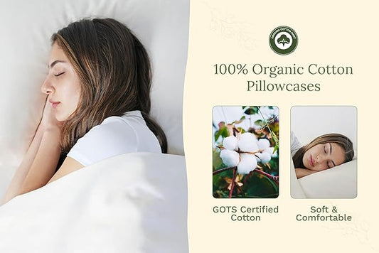 Organic Cotton White Standard Pillowcases - Set of 2, 21"x30", 100% GOTS Certified Organic Cotton, Cool, Crisp, Hypoallergenic, All-Natural, Luxurious, Pure White Pillowcases (Standard, Set of 2)