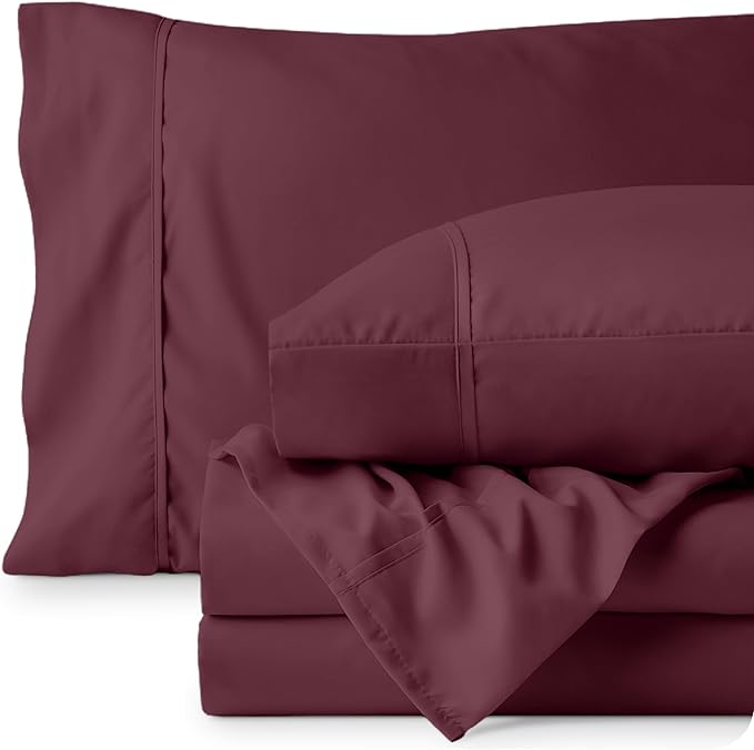 Bare Home Twin XL Sheet Set - 1800 Ultra-Soft Microfiber Twin Extra Long Bed Sheets - Double Brushed - Deep Pockets - Easy Fit - 3 Piece Set - Bedding Sheets & Pillowcases (Twin XL, Burgundy)