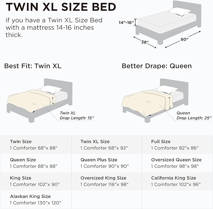 Bedsure Comforter Duvet Insert - Quilted Comforters Twin XL Size, All Season Duvet, Down Alternative Bedding Comforter with Tabs,Gifts for Women/Men,Cream,Twin XL 92 x 68 Inches