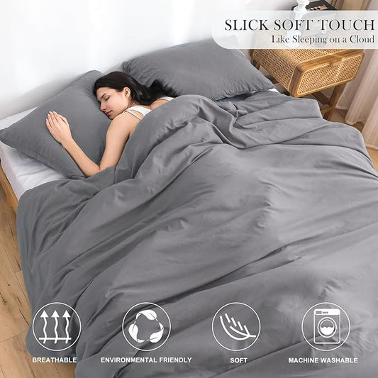 COTTEBED Ultra-Soft KING Sized Bedding Down Comforters Sets Dark Gray, All Seasons Use Lightweight Soft Fluffy Washed Cotton Microfiber - 1 Bed Comforter &2 Pillowshams (King/California Cal King,Grey)