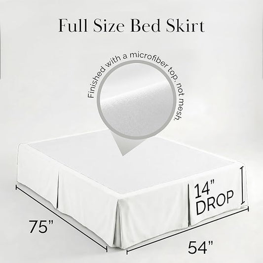 Southshore Fine Living, Inc. Full Size Bed Skirt 14 Inch Drop, Pleated Design for Full Mattress, Pet Hair Resistant Dust Ruffle Full Size Bed, Easy Care Microfiber - Bright White