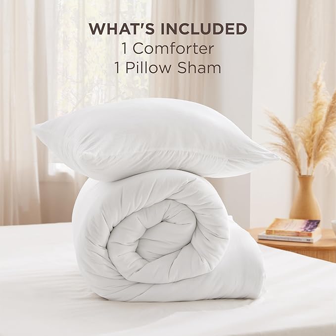 Bedsure Twin Comforter Set White, Soft Prewashed Twin Size Bedding, Quilted Comforter with Cloud Design, Down Alternative Comforter for All Seasons, 2 Pieces Bed Set with 1 Pillow Sham