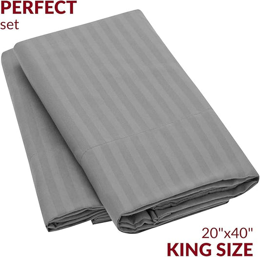 Mellanni Pillow Cases - Luxury, Extra Soft, Cooling Pillow Covers - 2 PC Iconic Collection Pillowcases - Envelope Closure (King 20" x 40", Striped Gray/Silver)
