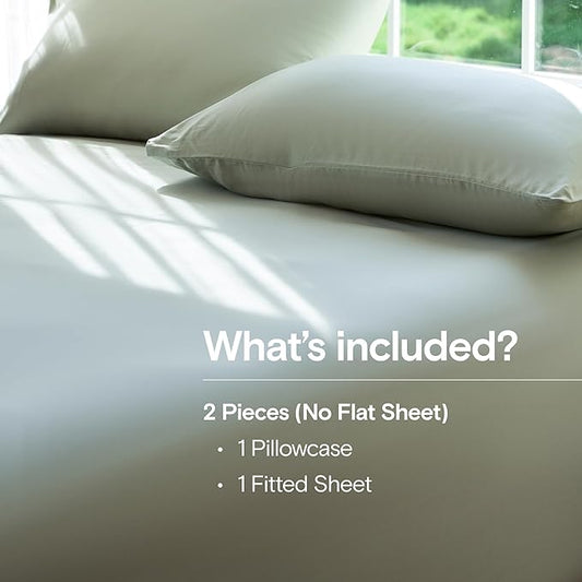 DOZ Sheet Set, 100% Viscose derived from Bamboo, Organically Grown, Buttery Soft, Cooling Sheets, High GSM, Deep Pockets - 2 Piece - 1 Pillowcase 1 Fitted Sheet (Sage, Twin XL)