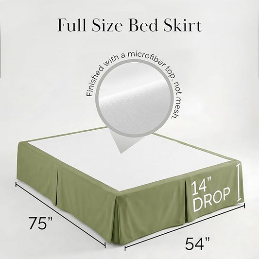 Southshore Fine Living, Inc. Full Size Bed Skirt 14 Inch Drop, Hotel Quality Pleated Full Bed Skirt, Soft Pet Hair Resistant Microfiber Dust Ruffle, Wrinkle Free, Hides Underbed Storage, Sage Green