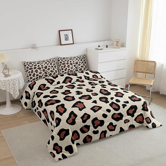 Feelyou Leapord Comforter Set Toddle Size Leopard Print Comforter for Boys Girls Teens Cheetah Print Bedding Set Morden Duvet Set Room Decor Pale Brown Quilt Set