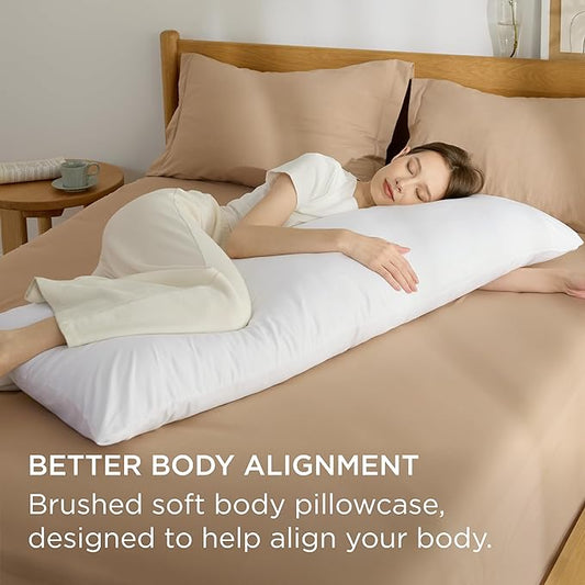 Bedsure Body Pillow Case Cover - White Brushed Microfiber Long Pillow Cases, Ultra Soft and Cozy Body Pillowcase with Envelope Closure for Kids, Wrinkle, Fade Resistant, 1 Pack, 20x54 Inches