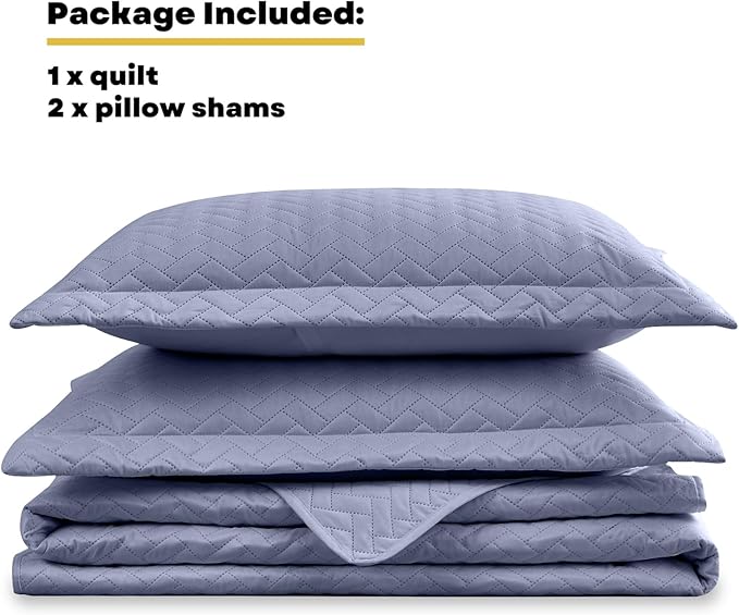 Maple&Stone Quilt Set Twin Size, Mineral Blue Lightweight Bedspread Ultrasonic Chevron Pattern Light Coverlet for All Season Comforter Bedding Decor - 2 Piece Twin Bed Cover Sets