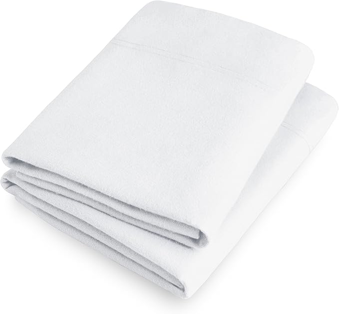Bare Home Flannel King Pillowcases Set of 2-100% Cotton - Velvety Soft & Cozy - Double Brushed Heavyweight Flannel Pillowcases (King Pillowcase Set of 2, White)