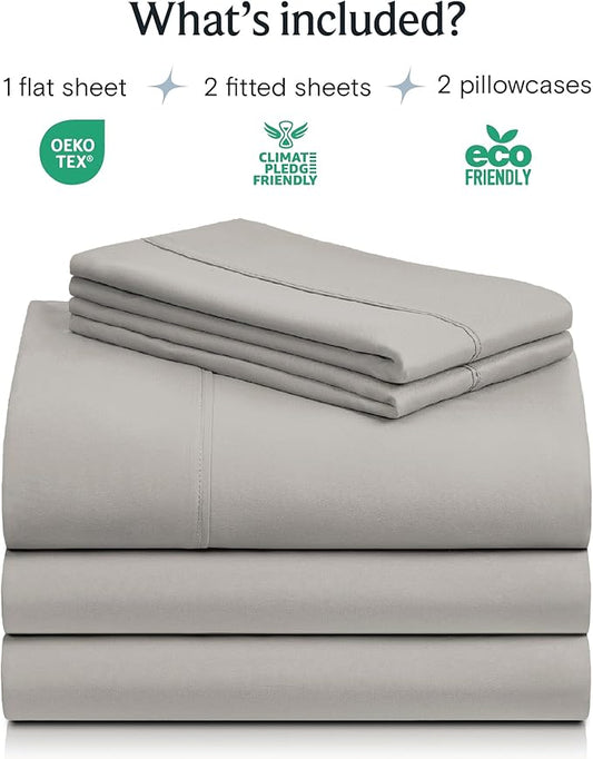 LuxClub 5 PC Split King Sheet Set, Breathable Luxury Bed Sheets, Deep Pockets 18" Eco Friendly Wrinkle Free Cooling Sheets Machine Washable Hotel Bedding Silky Soft - Light Taupe Split King