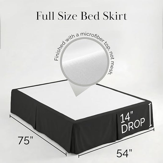 Southshore Fine Living, Inc. Pleated Full Size Bed Skirt 14 Inch Drop - Fade Resistant Dust Ruffle, Black Bed Skirt Full Size - Wrinkle Resistant, Easy Care, to Hide Under-Bed Storage - Black