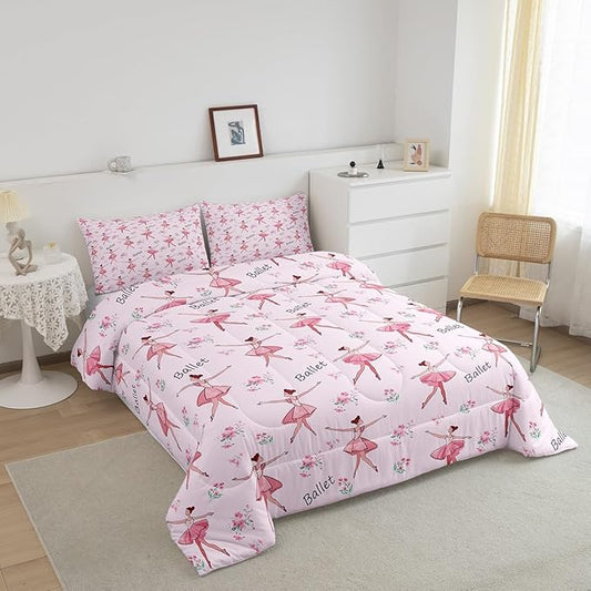 Feelyou Ballet Comforter Set King Size Kids Cute Little Dancers Comforter for Boys Girls Teens Sport Bedding Set Breathable Pink Duvet Set Room Decor Quilt Set Fashion