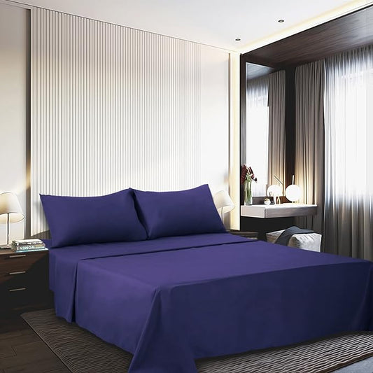 4 Piece Bed Sheet Set (Full,Blue) 1 Flat Sheet,1 Fitted Sheet and 2 Pillow Cases,Brushed Microfiber Luxury Bedding with Deep Pockets