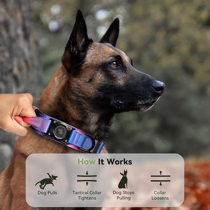 2026 Upgrade Waterproof Tactical AirTag Dog Collar, Built in AirTag Holder | Comfortable Control Handle, Quick Release Metal Buckle, Durable 1000D Nylon, For Medium to Large Dogs, Snow Cone,M