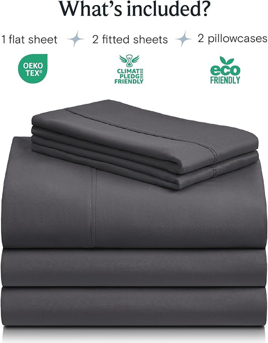 LuxClub 5 PC Split King Sheet Set Sheets Deep Pockets 18" Eco Friendly Wrinkle Free Cooling Sheets Machine Washable Hotel Bedding Silky Soft - Dark Grey Split King