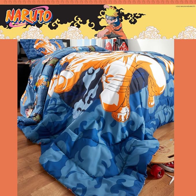 Naruto Anime Kids Bedding Super Soft Cozy 2 Piece Microfiber Reversible Comforter & Pillowcase Set, Twin/Full (Officially Licensed Product) By Franco