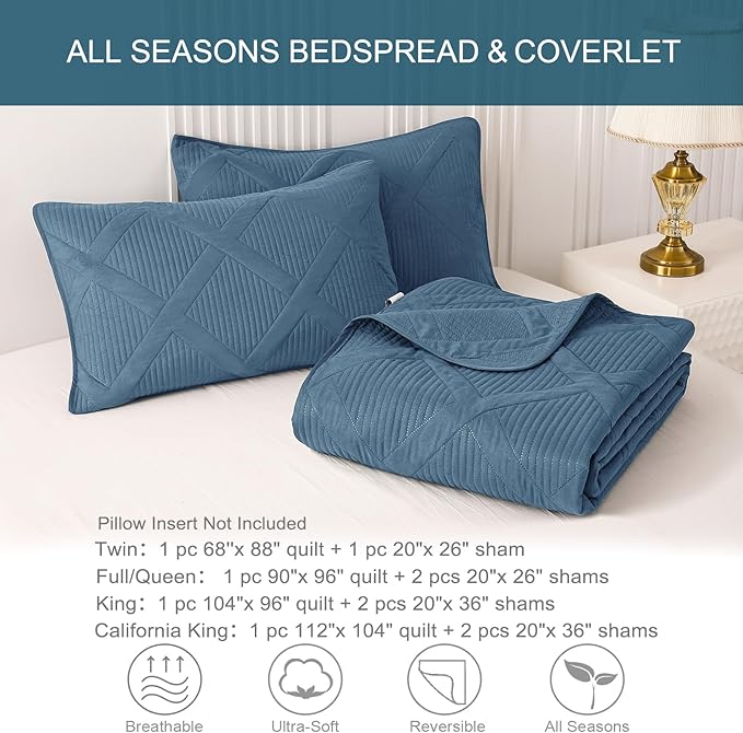 Exclusivo Mezcla Twin Size Quilt Set with Modern Striped Pattern, 2 Pieces Lightweight Grayish Blue Quilts Bedding Set, Soft Bedspreads Coverlets for All Seasons