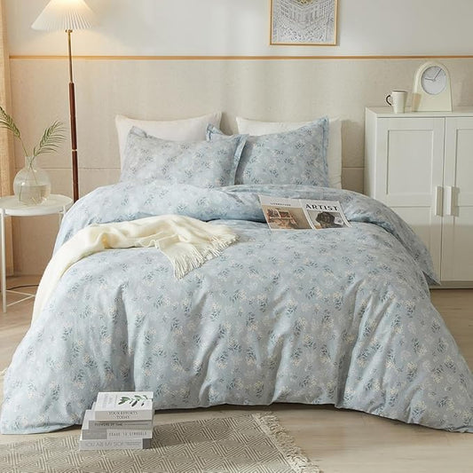 HighBuy Blue Floral Comforter Set Queen 3 Piece Boho Bedding Comforter Set Queen for Women Girls Bedroom Luxury Decorative Comforter Bed Set Include 1 Floral Comforter and 2 Pillowcase