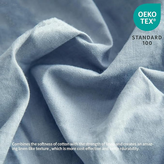 BISELINA French Linen Bed Skirt with Pleated Frills 14-Inch Tailored Drop Natural Flax Cotton Blend Dust Ruffle Soft Cozy Farmhouse Bedding (14" Twin, Dusty Blue)
