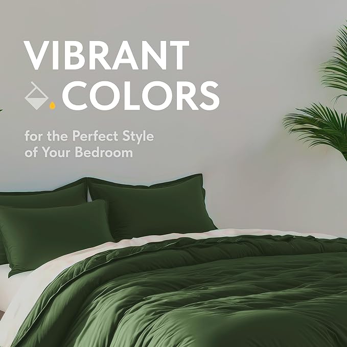 White Classic Dark Green Duvet Cover King Size, Microfiber Duvet Cover with Zipper, Duvet Cover Set with 2 Pillow Shams, Luxury Soft Comforter Cover King Size, 104 x 90 | Comforter Not Included