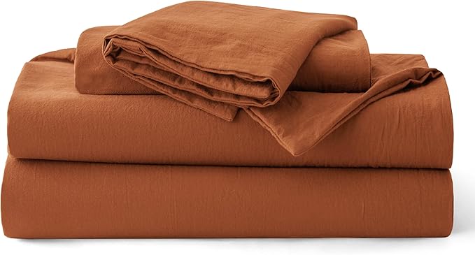 Bedsure 100% Washed Cotton Duvet Cover King Size - Burnt Orange Minimalist Bedding Set Linen Like - PureWoven Plain Simple & Soft Comforter Cover for All Seasons (Burnt Orange, King, 104"x90")