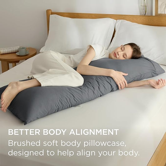 Bedsure 20x54 Body Pillow Case Cover - Dary Grey Brushed Microfiber Long Pillow Cases for Body Pillow, Ultra Soft and Cozy Pillowcase with Envelope Closure for Kids, Wrinkle, Fade Resistant, 1 Pack